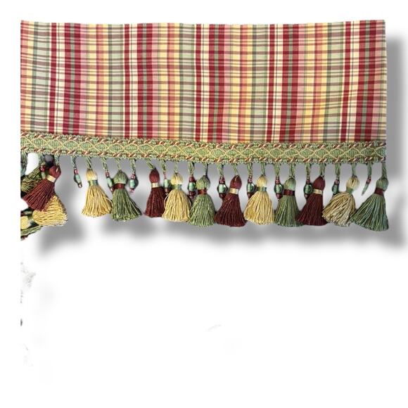 Sage Green Gold Wine Burgundy Plaid Trim with Fringe for Dust Ruffle, Curtains - Picture 1 of 3